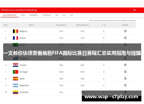 一文教你快速查看最新FIFA国际比赛日赛程汇总实用指南与提醒